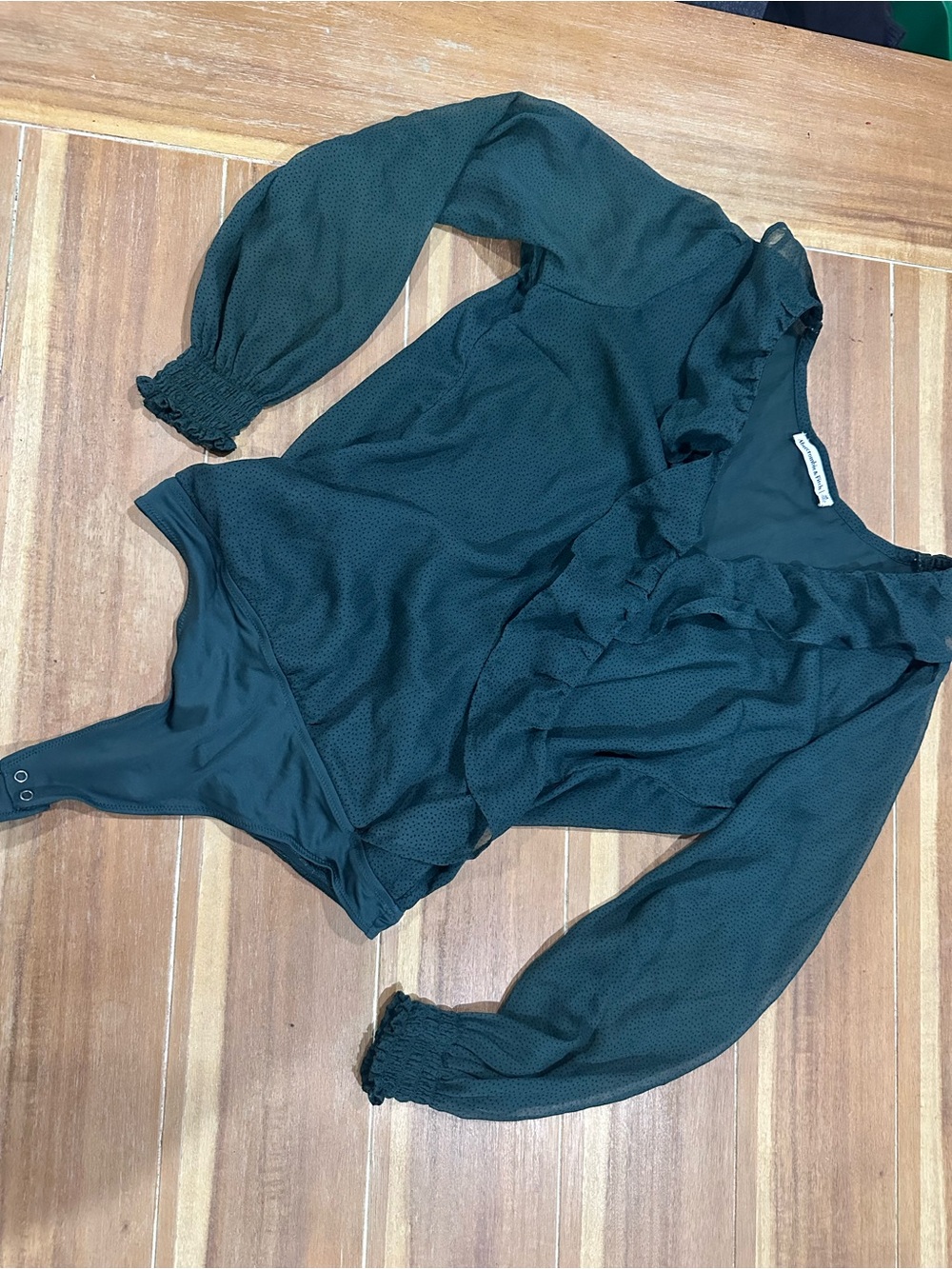 Abercrombie & Fitch Dark Green with polka dots Ruffle Long-Sleeve Bodysuit